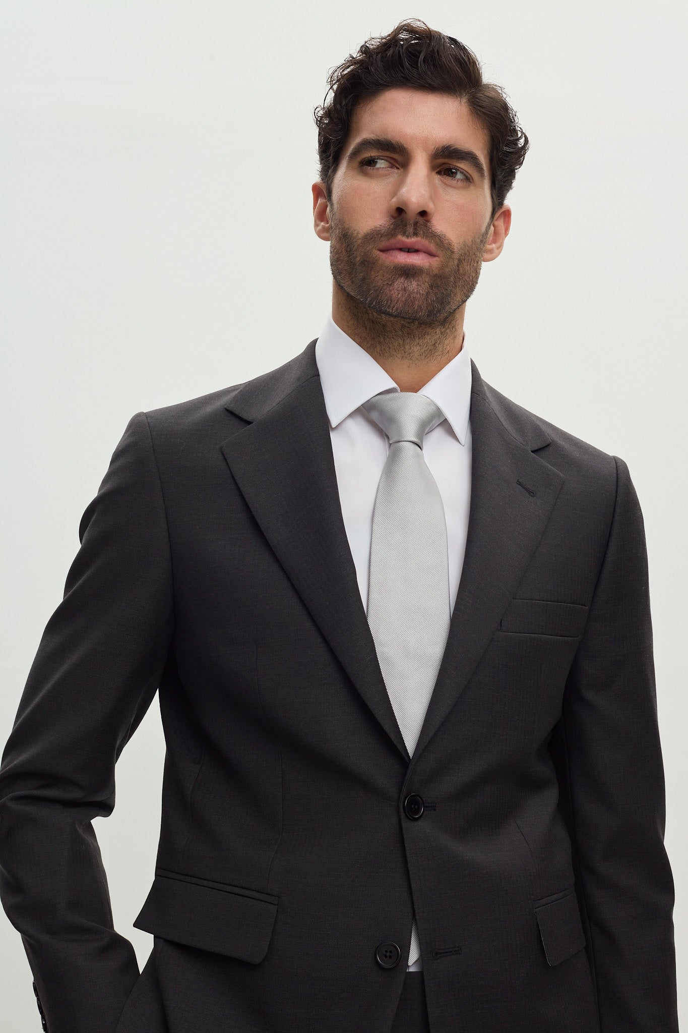 Grey Herringbone Single Breasted Suit