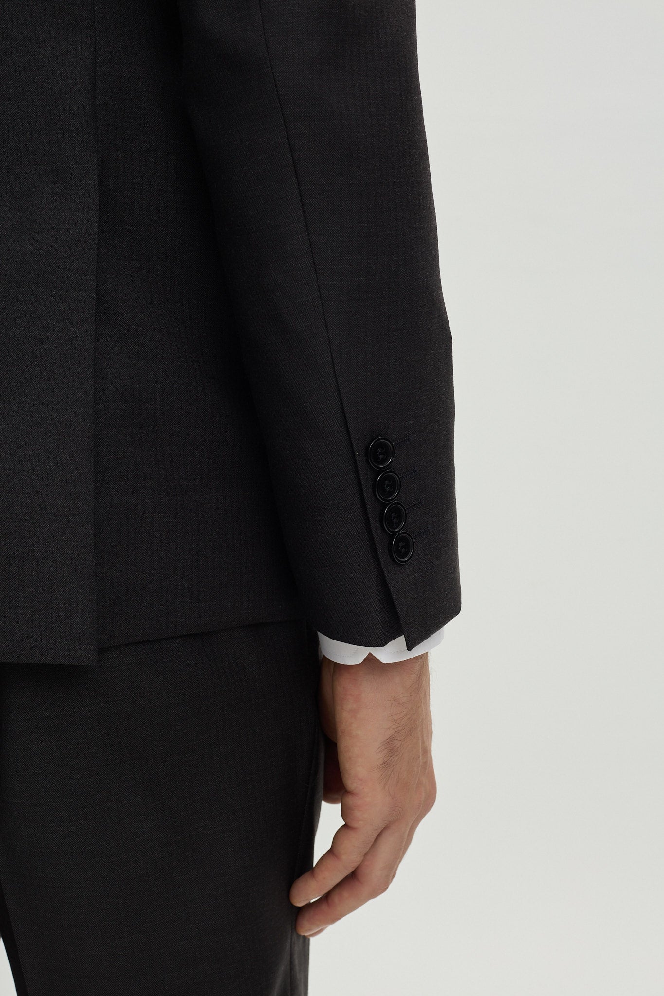 Grey Herringbone Single Breasted Suit