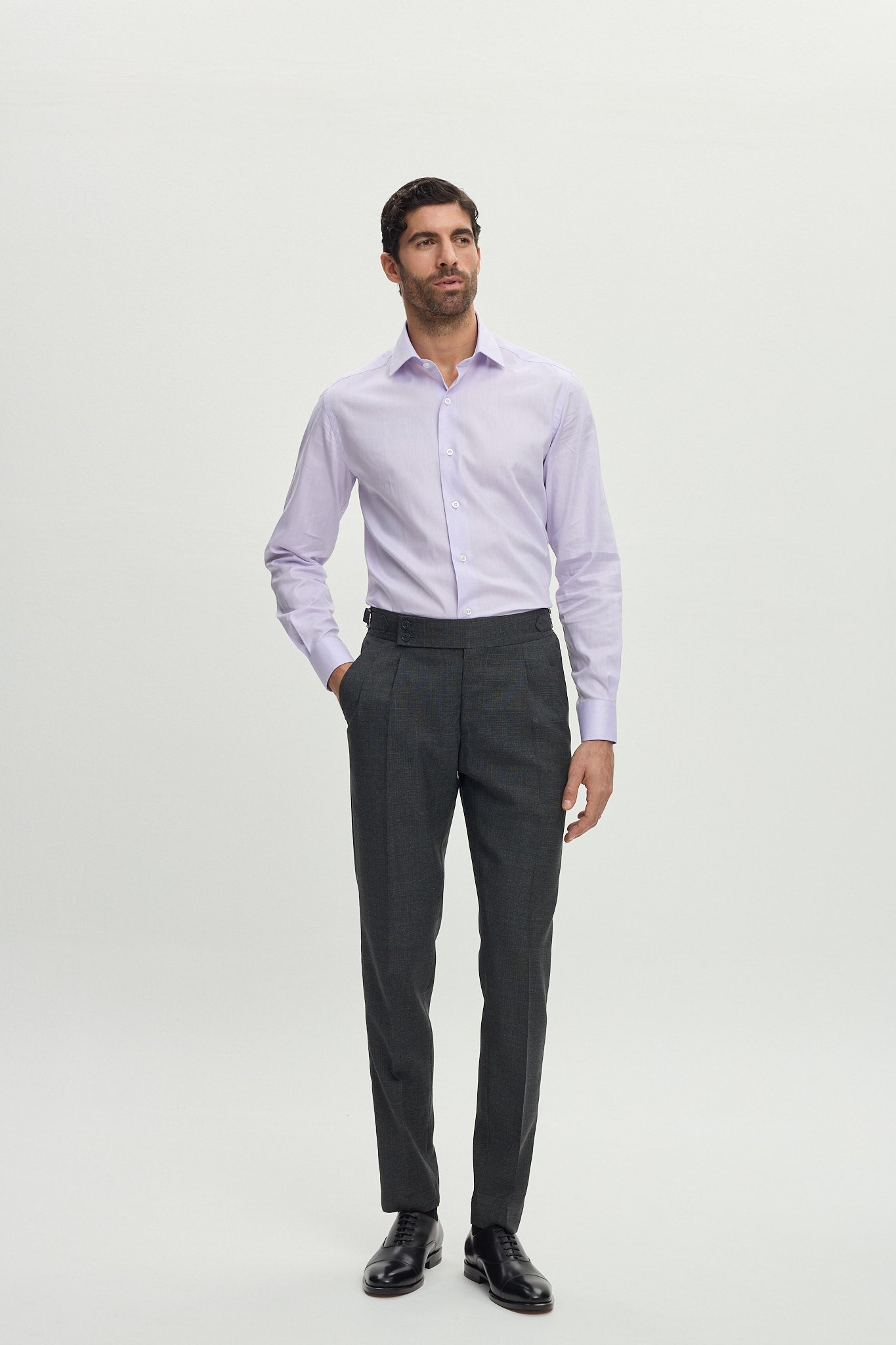 Grey Micropattern Single Breasted Peak Lapel Suit