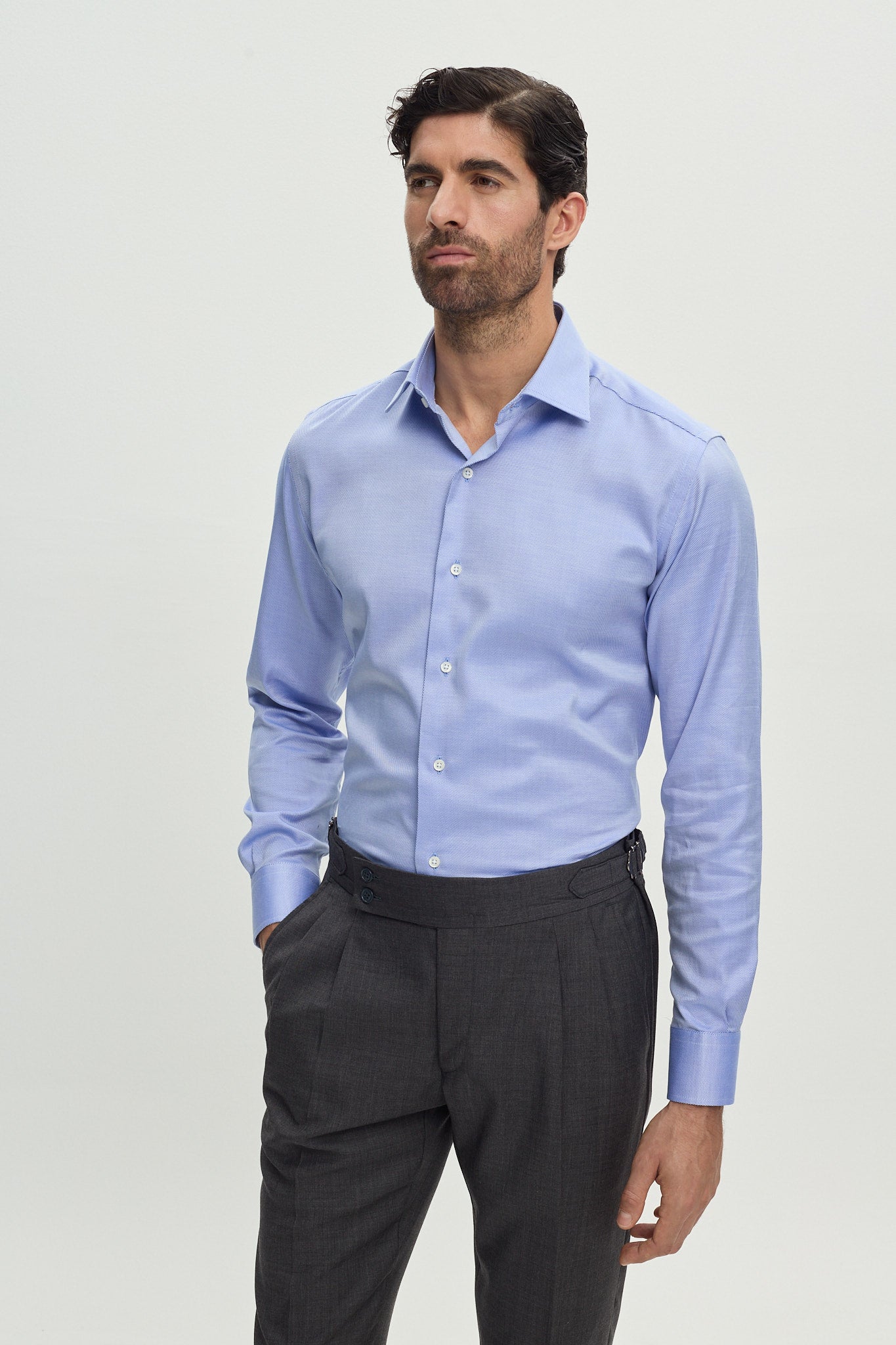 LIGHT BLUE DIAGONAL COTTON SHIRT