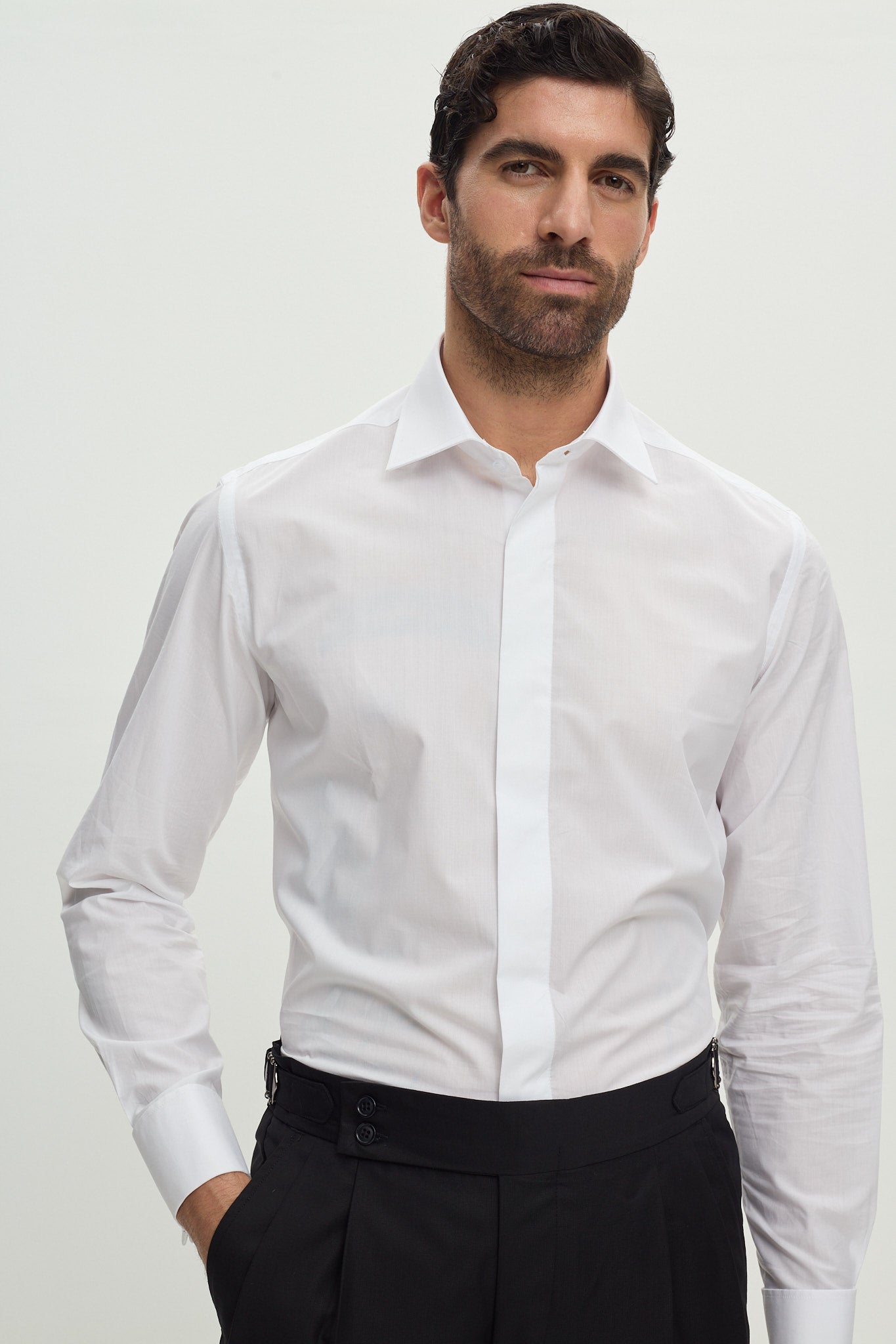 WHITE COTTON SHIRT WITH FRENCH CUFFS