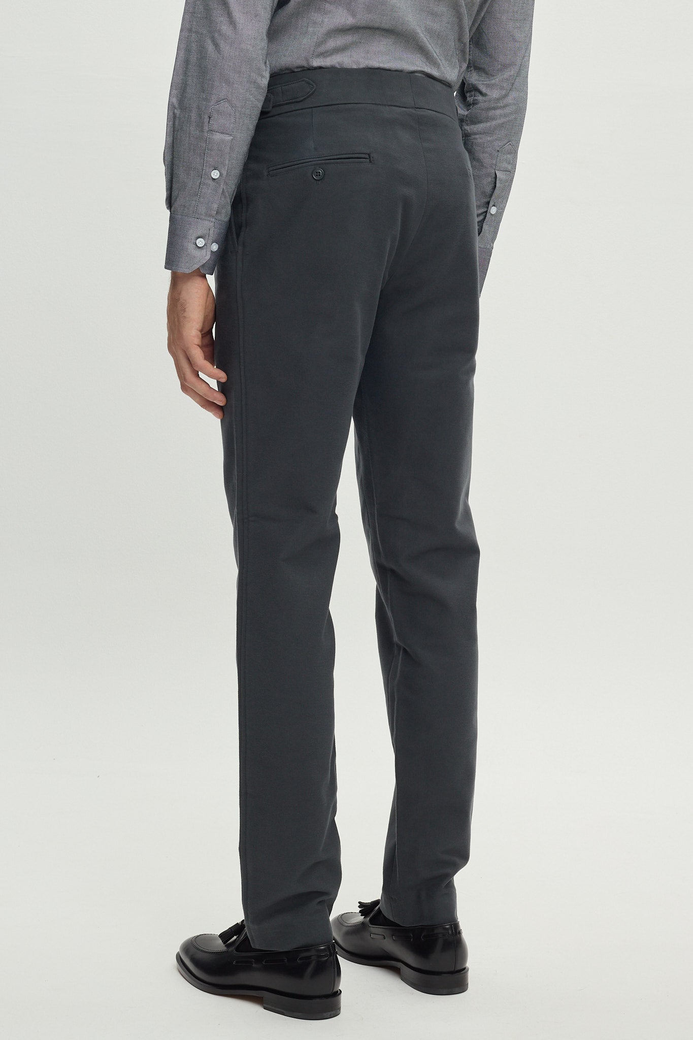 GREY COTTON TROUSERS WITH PLEATS AND SIDE ADJUSTERS