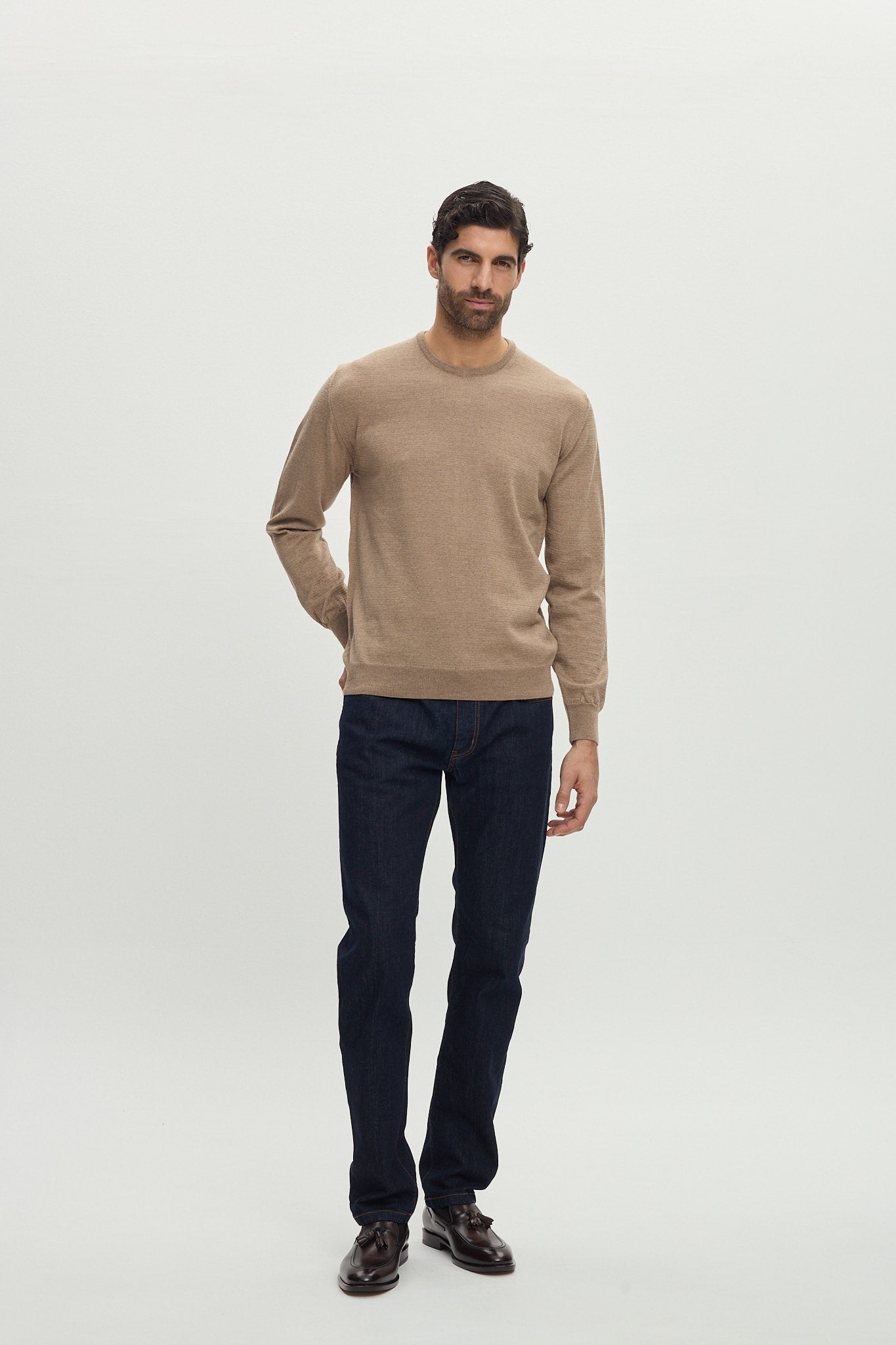 CREW NECK BROWN CASHWOOL KNITWEAR