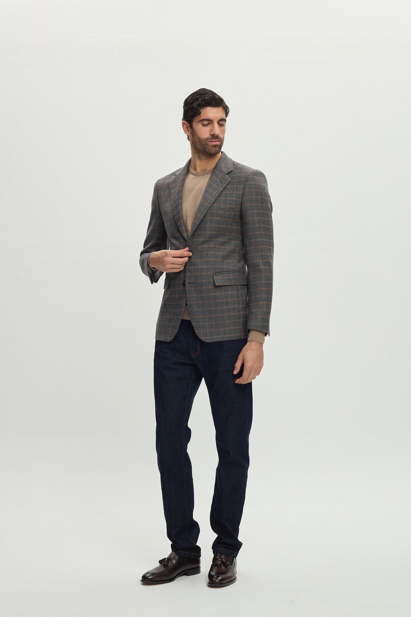 BROWN PLAID WOOL TAILORING JACKET
