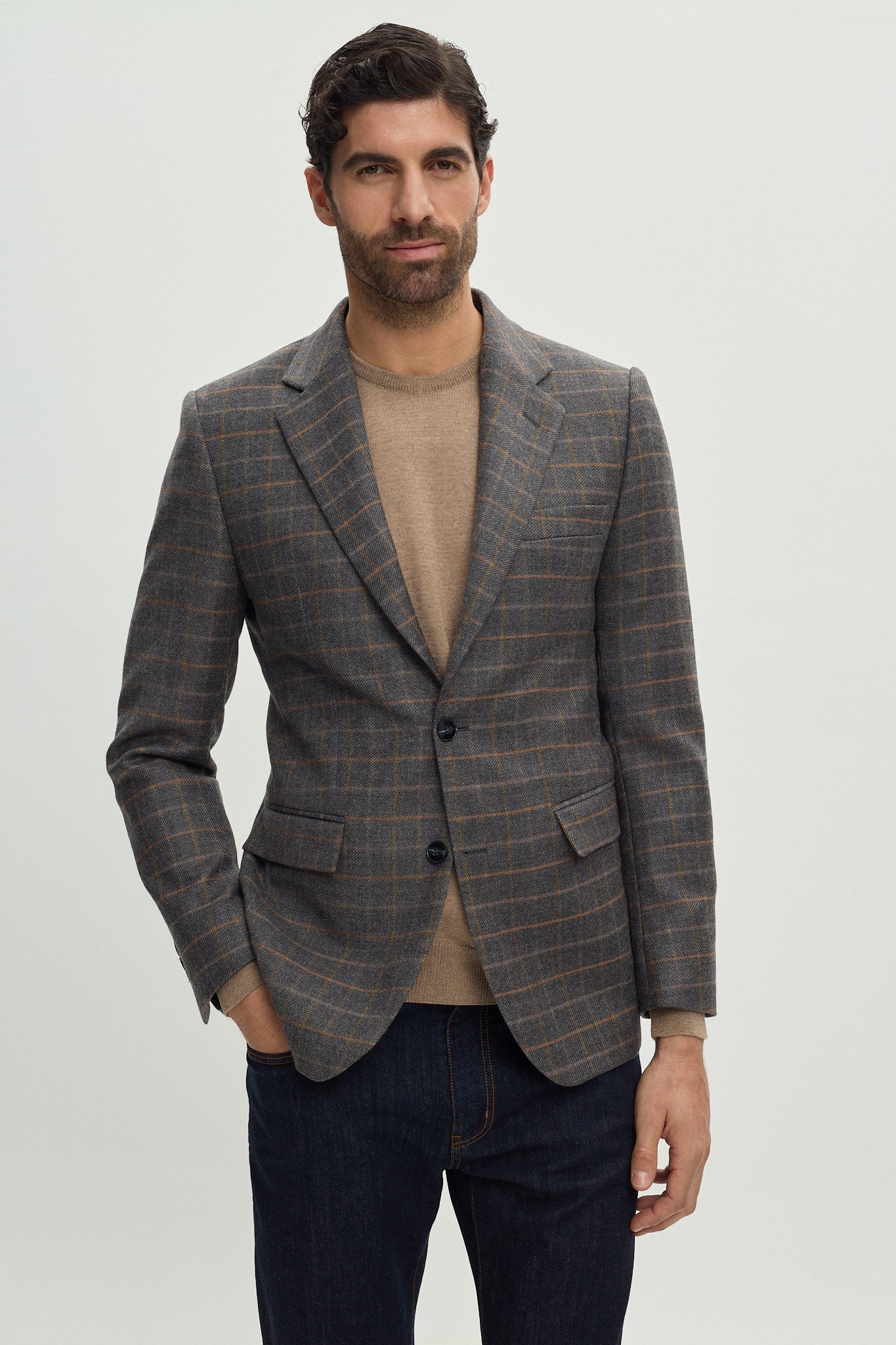BROWN PLAID WOOL TAILORING JACKET