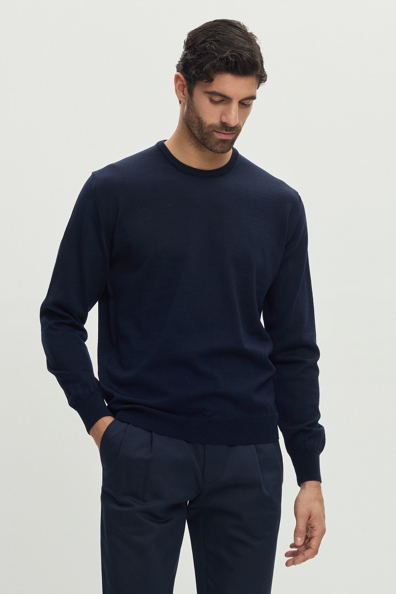 CREW NECK BLUE CASHWOOL KNITWEAR