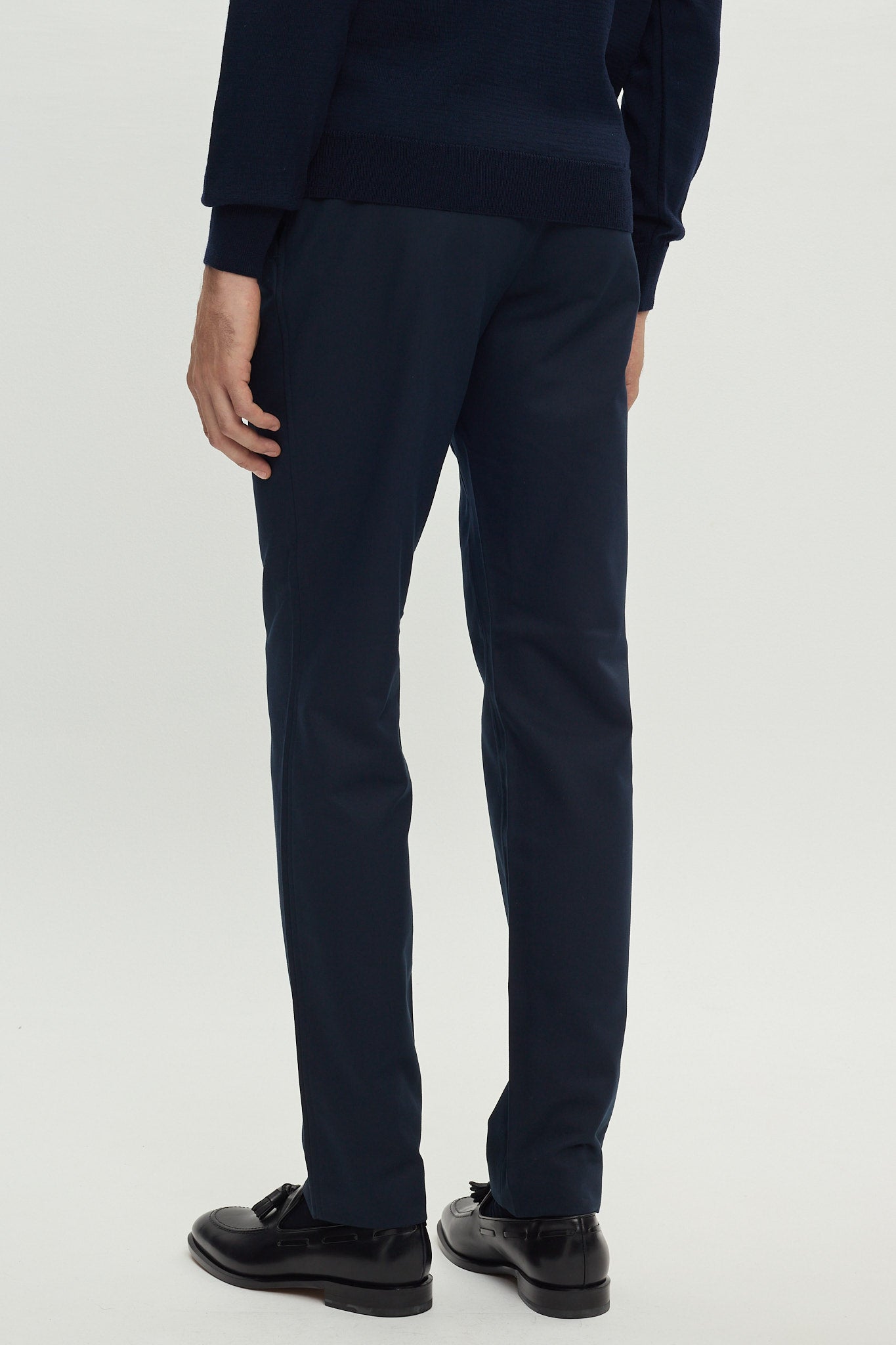 BLUE COTTON TROUSERS WITH PLEATS AND SIDE ADJUSTERS