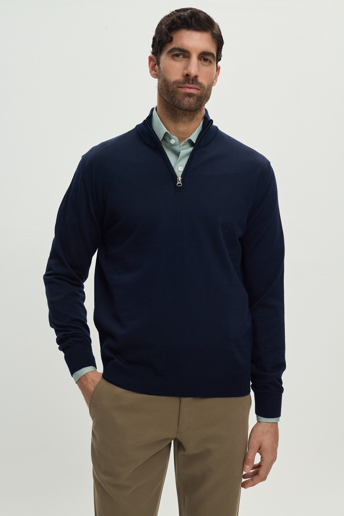 HALF ZIP BLUE CASHWOOL KNITWEAR
