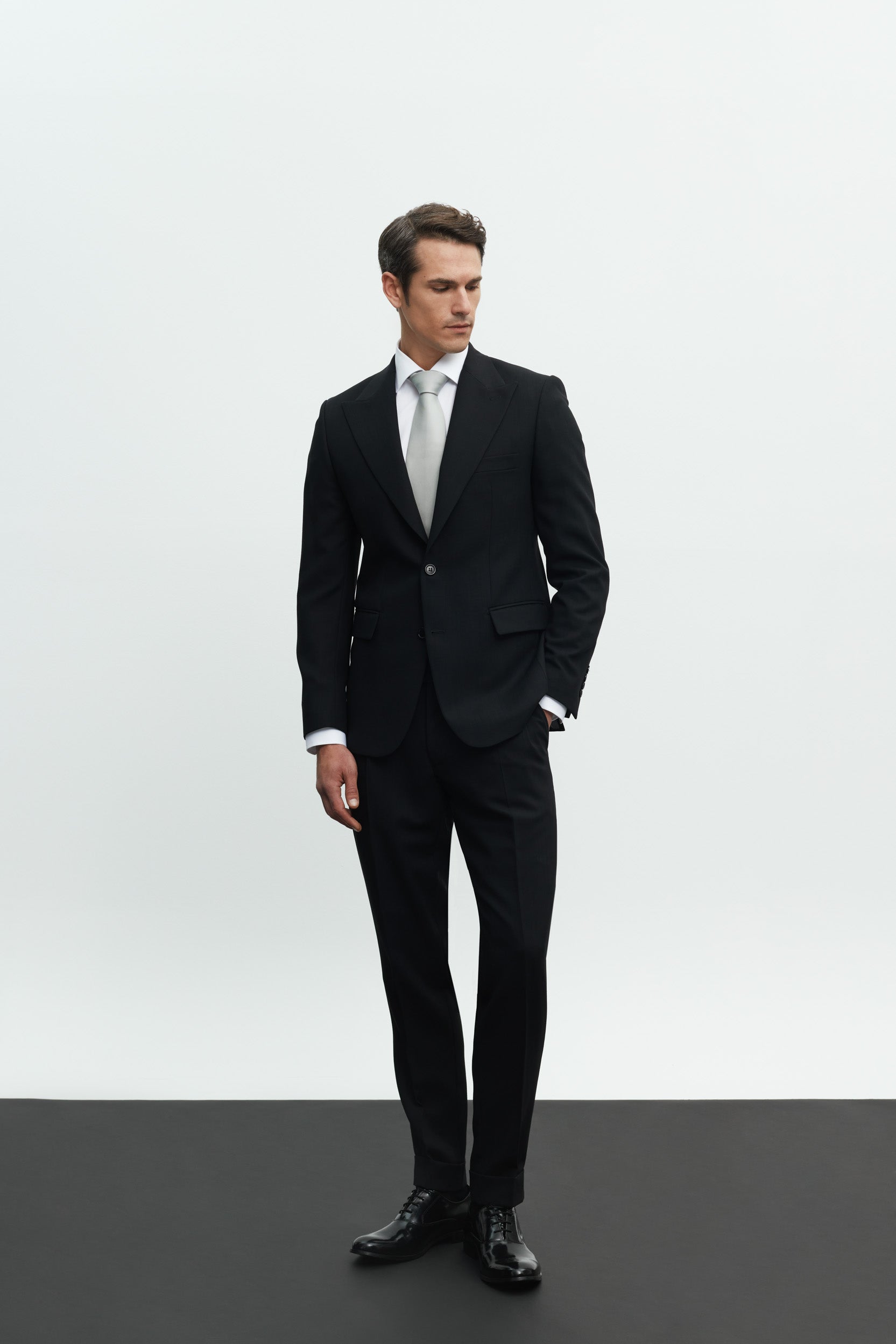 Black Wool Peak Lapel Suit