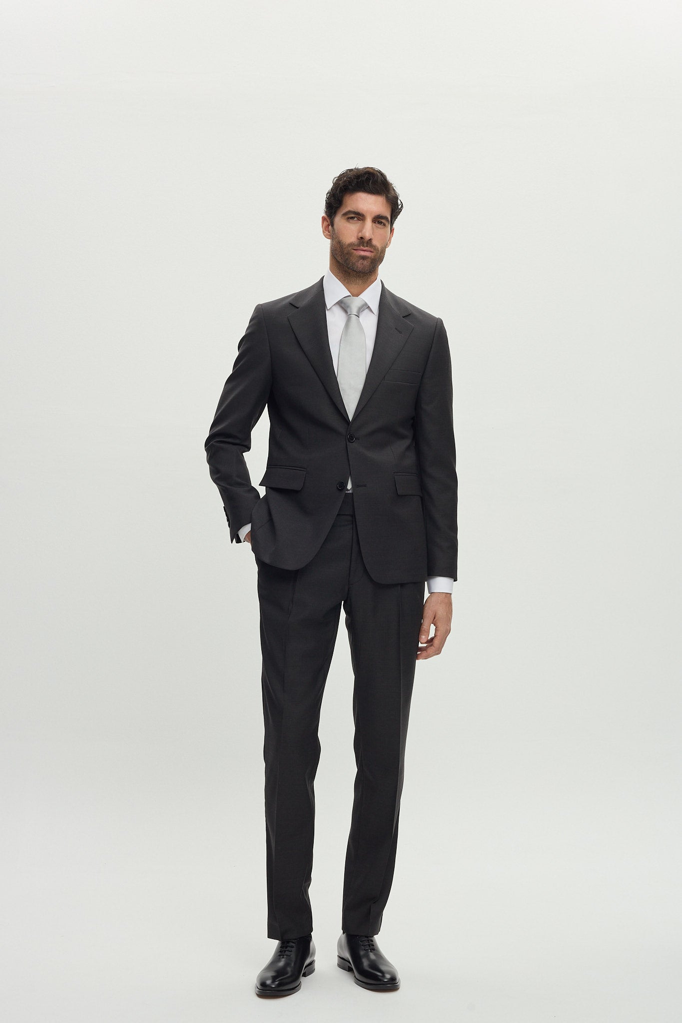 Grey Herringbone Single Breasted Suit