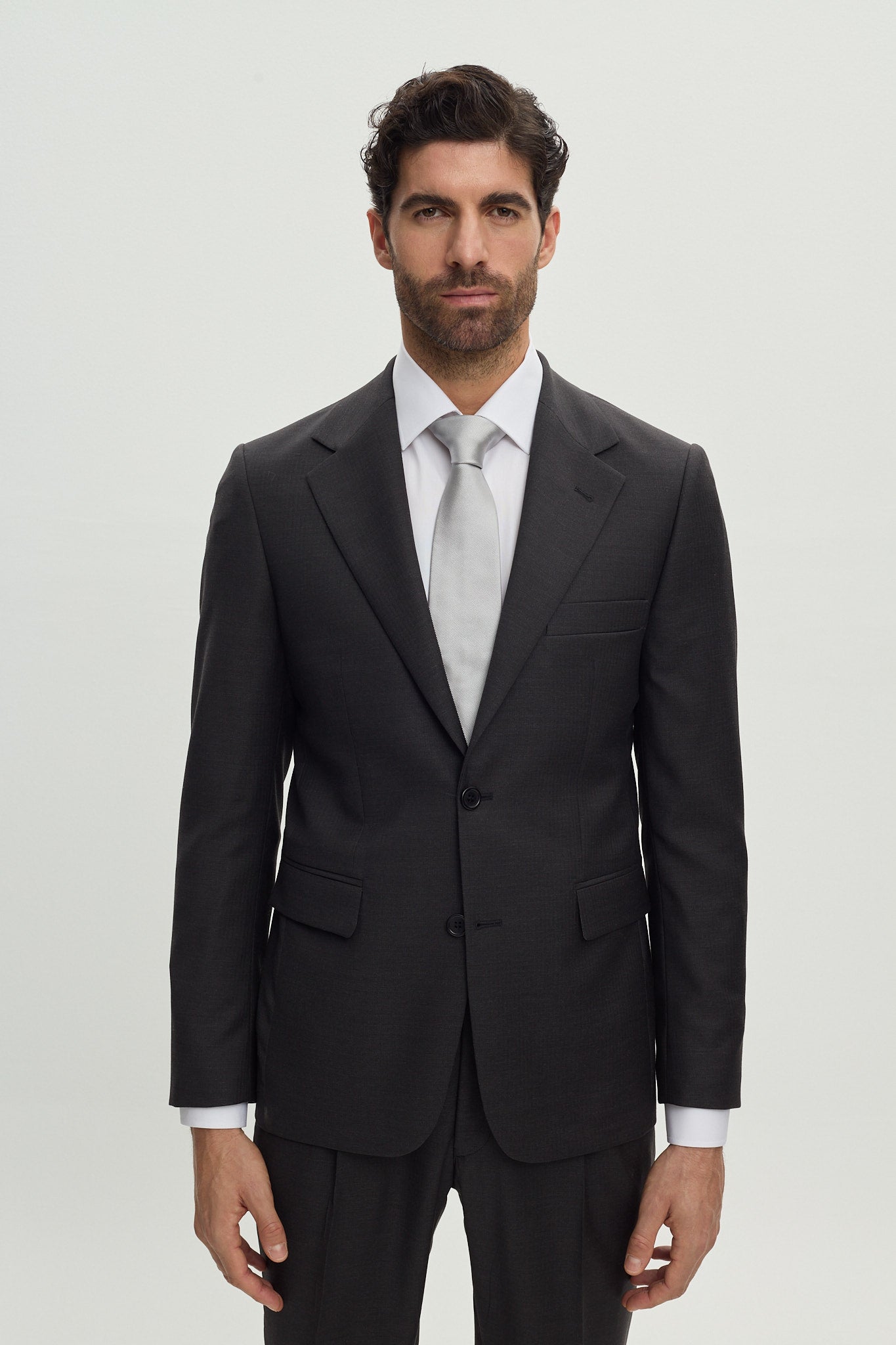 Grey Herringbone Single Breasted Suit