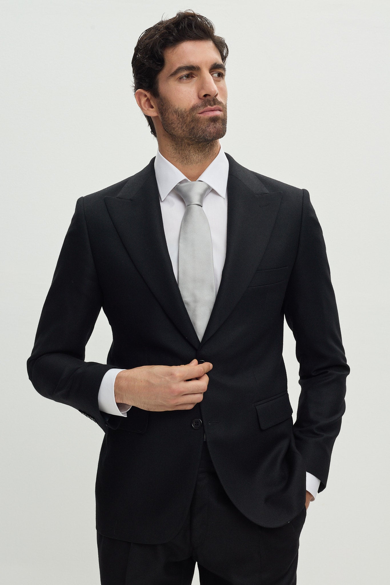 Black Single Breasted Peak Lapel Suit