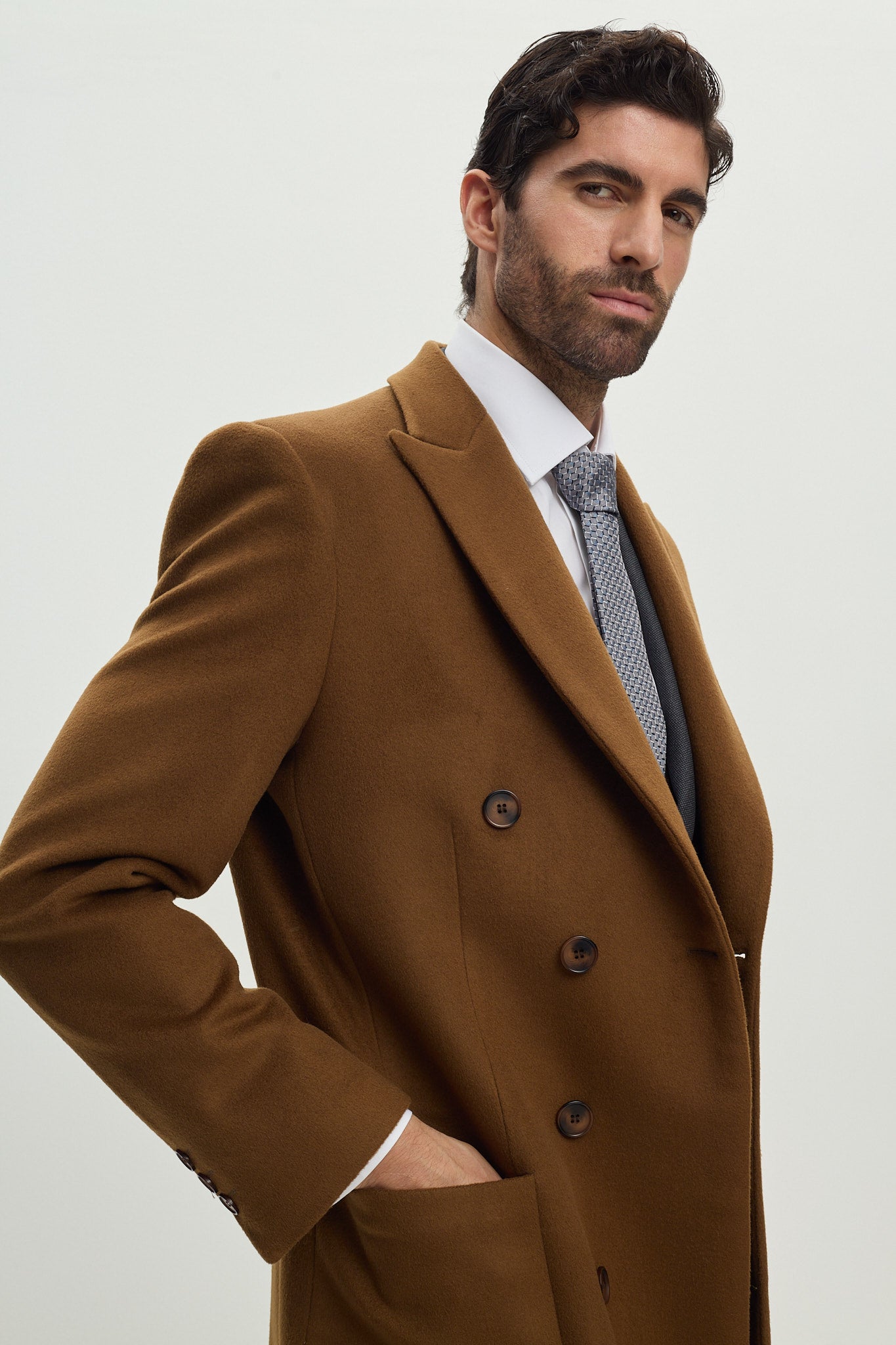 Wool & Cashmere Coat Camel Double Breasted