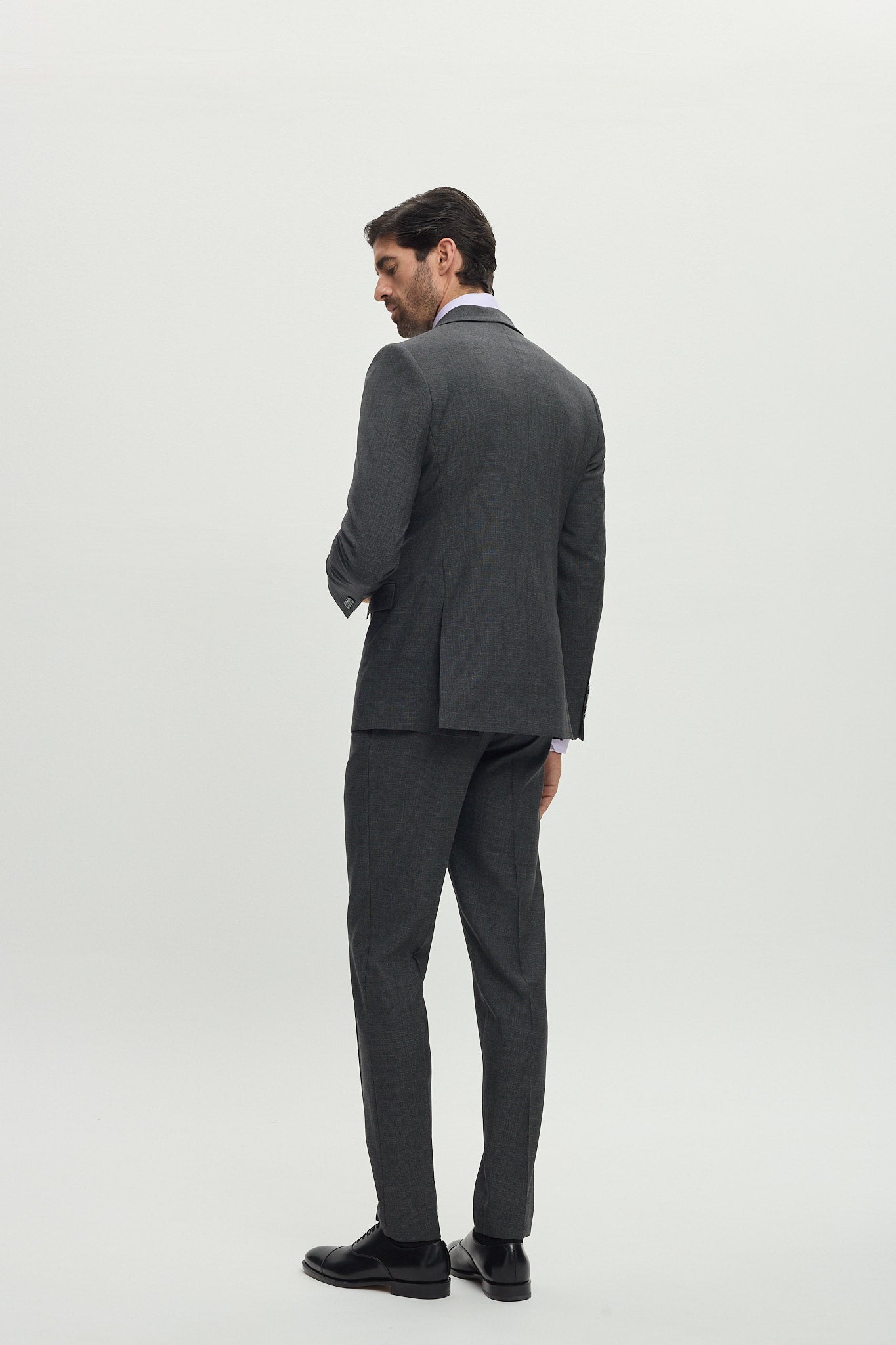Grey Micropattern Single Breasted Peak Lapel Suit