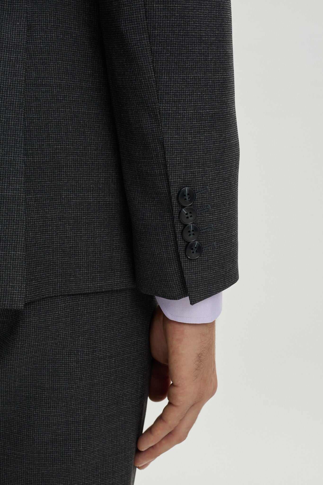 Grey Micropattern Single Breasted Peak Lapel Suit