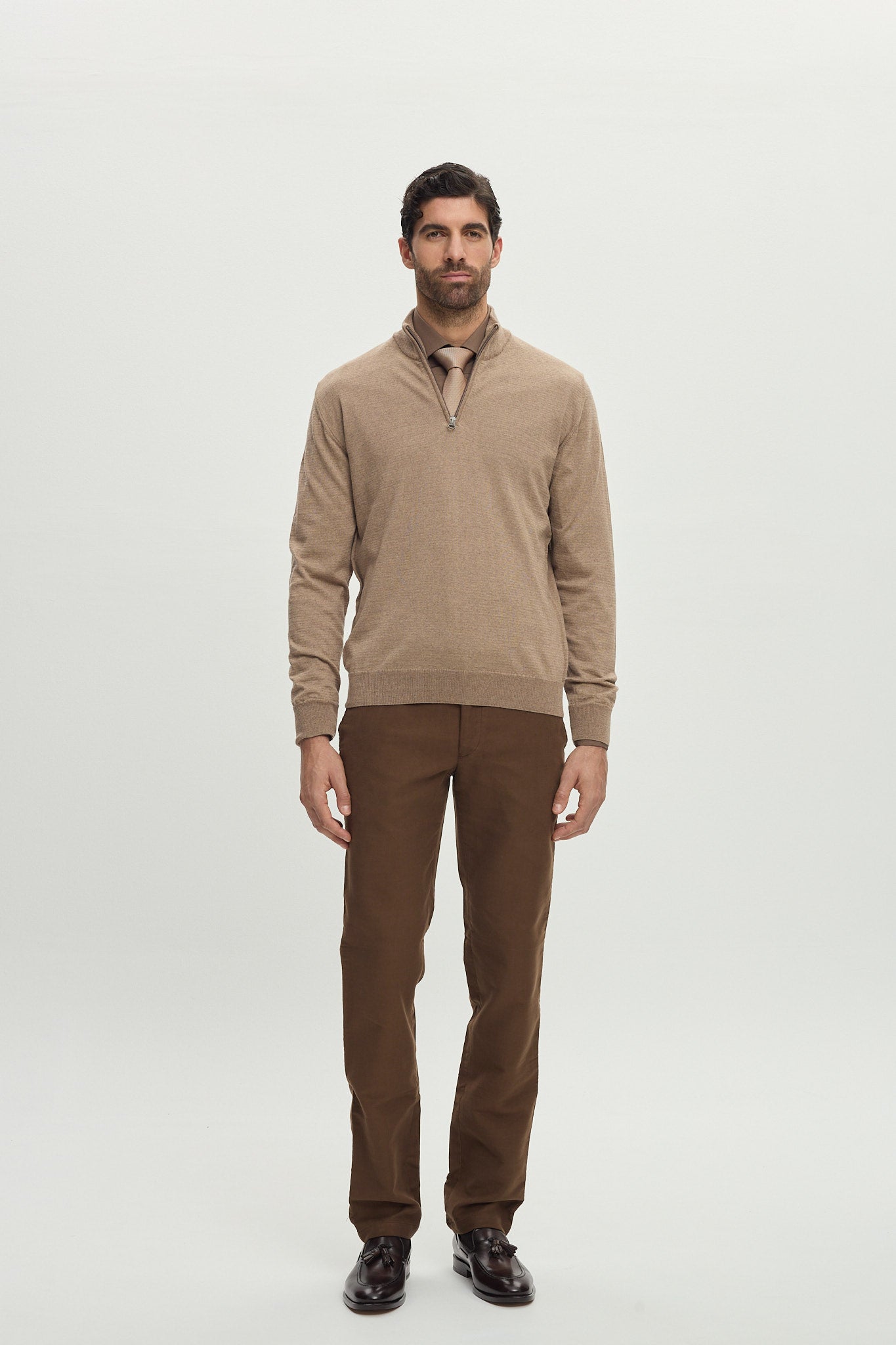 HALF ZIP BROWN CASHWOOL KNITWEAR