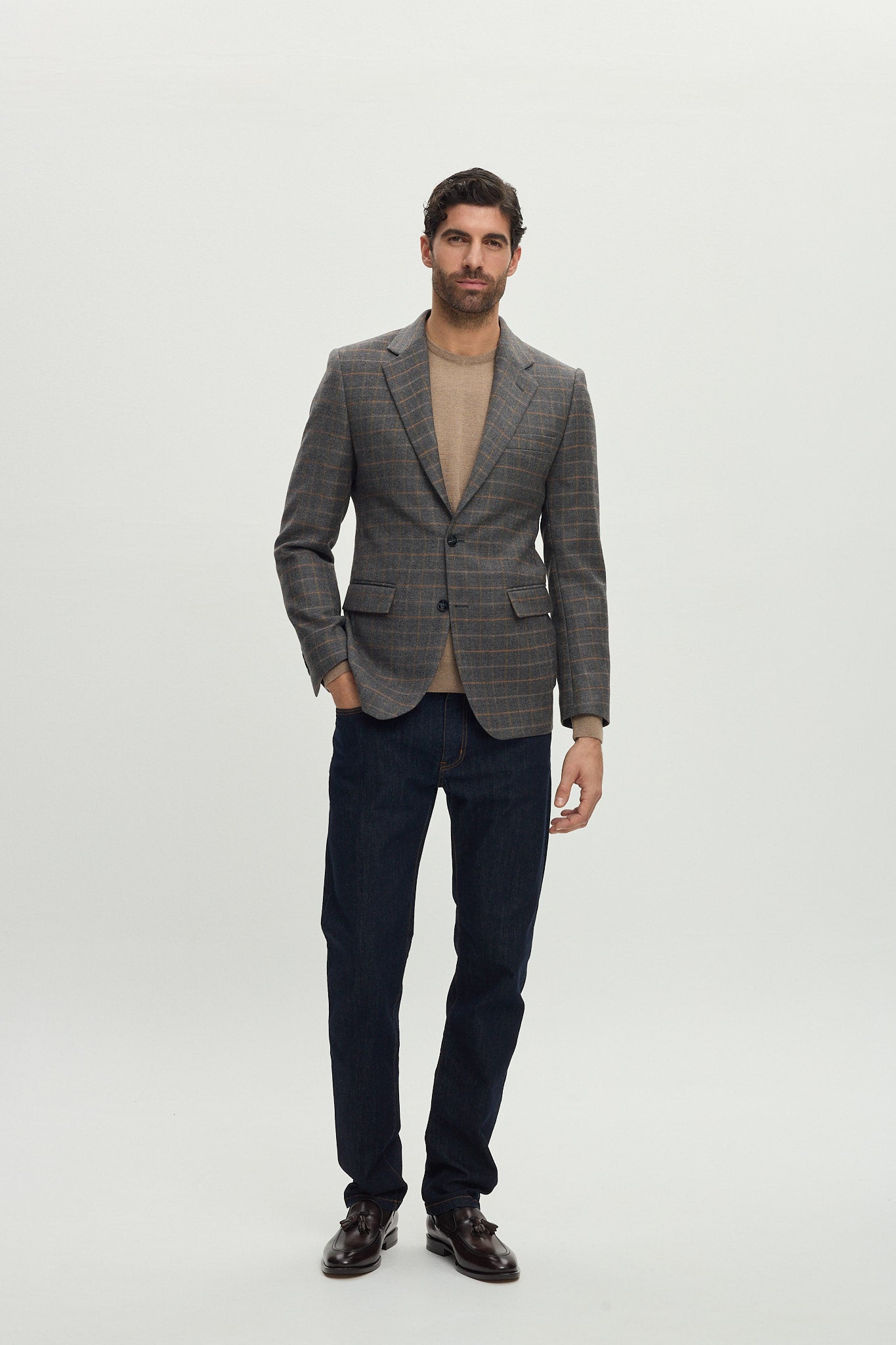 BROWN PLAID WOOL TAILORING JACKET