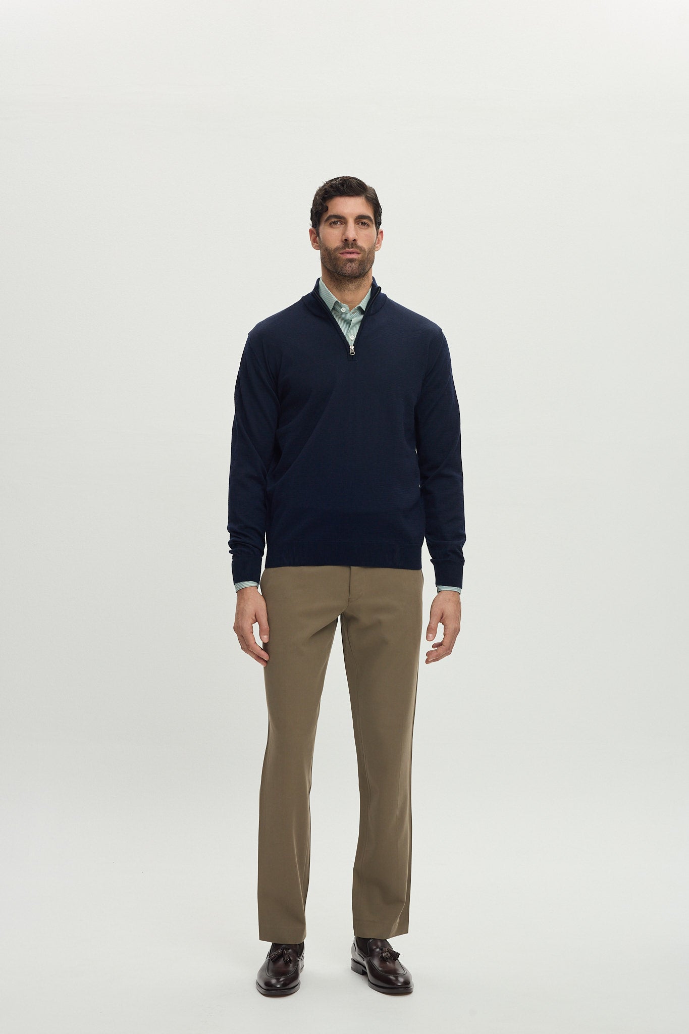 HALF ZIP BLUE CASHWOOL KNITWEAR