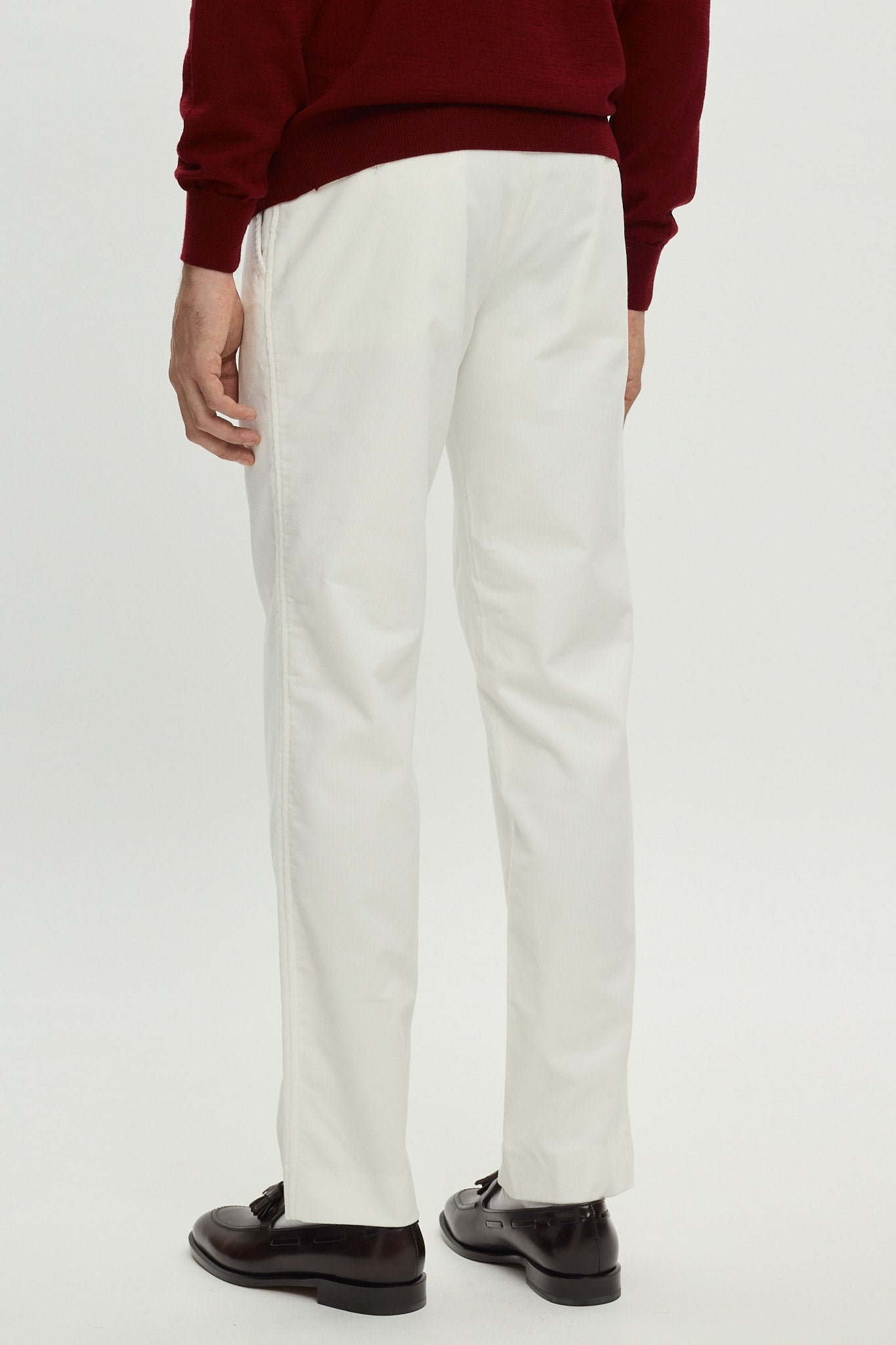 WHITE COTTON TROUSERS WITH SIDE ADJUSTERS