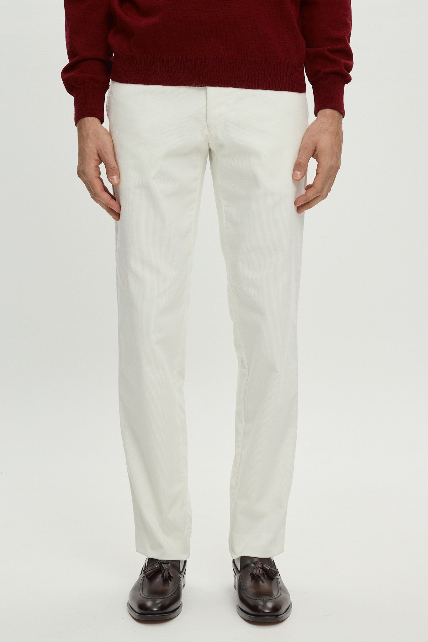 WHITE COTTON TROUSERS WITH SIDE ADJUSTERS