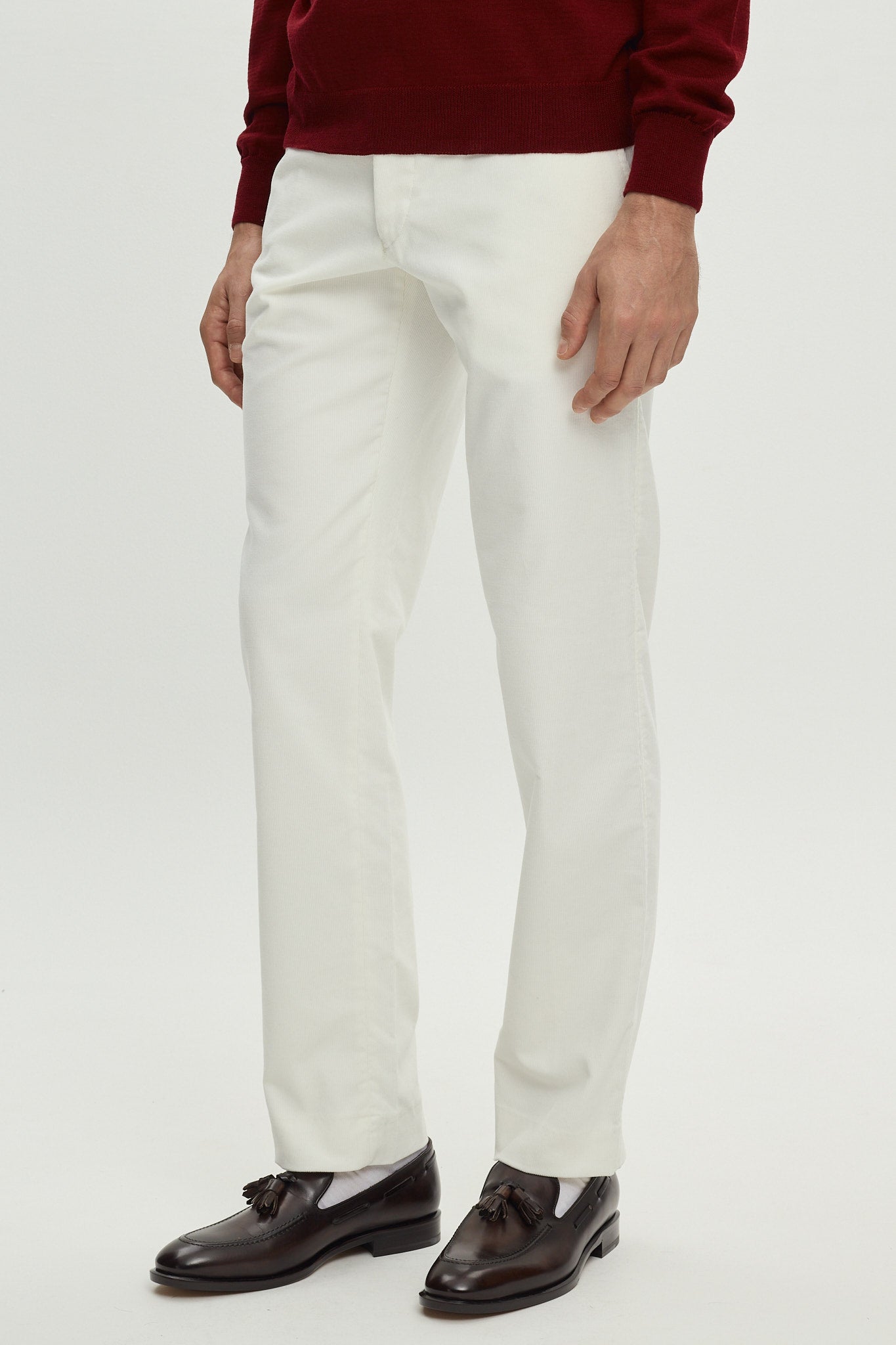 WHITE COTTON TROUSERS WITH SIDE ADJUSTERS