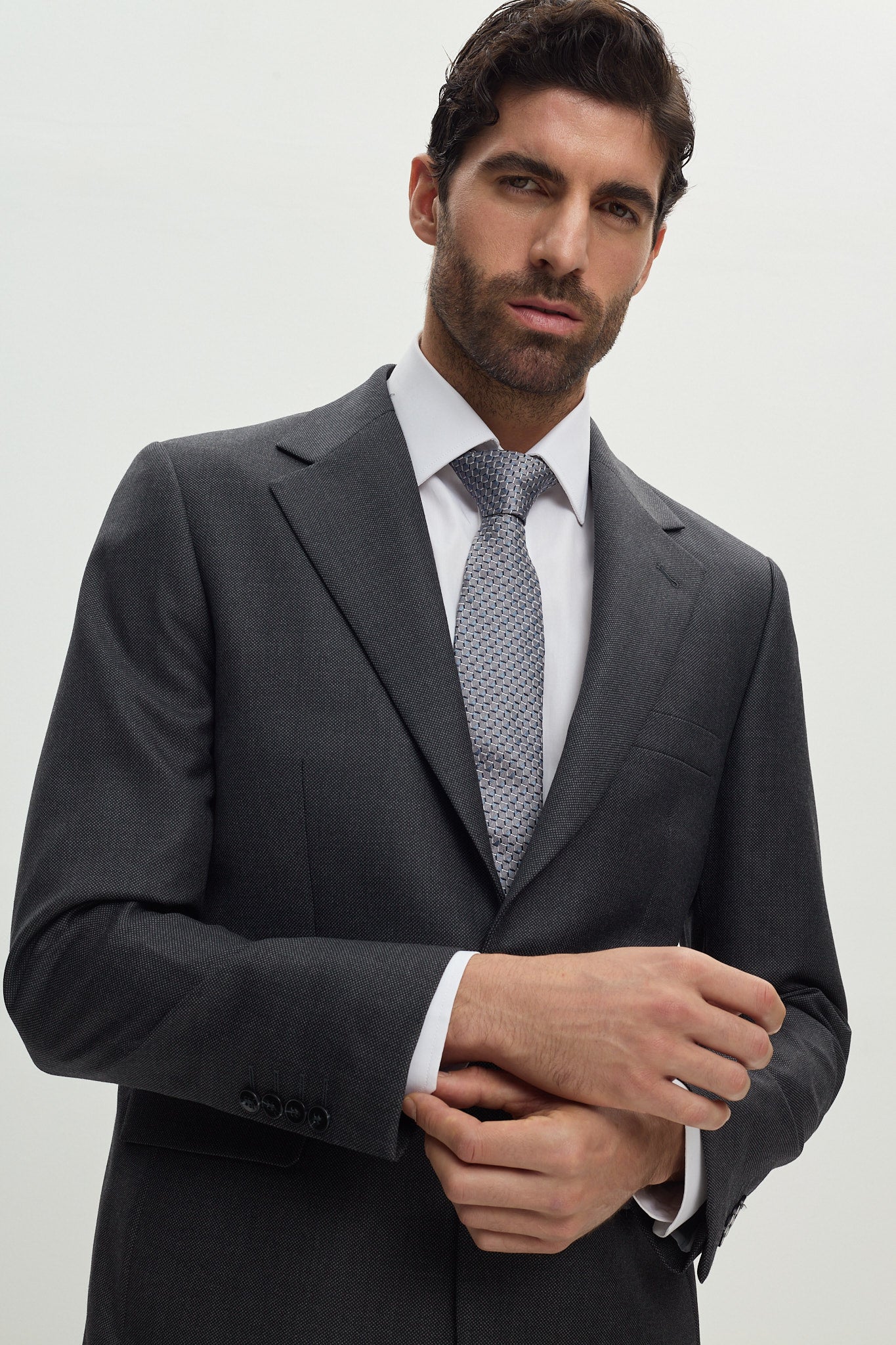 Grey Birdseye Single Breasted Suit